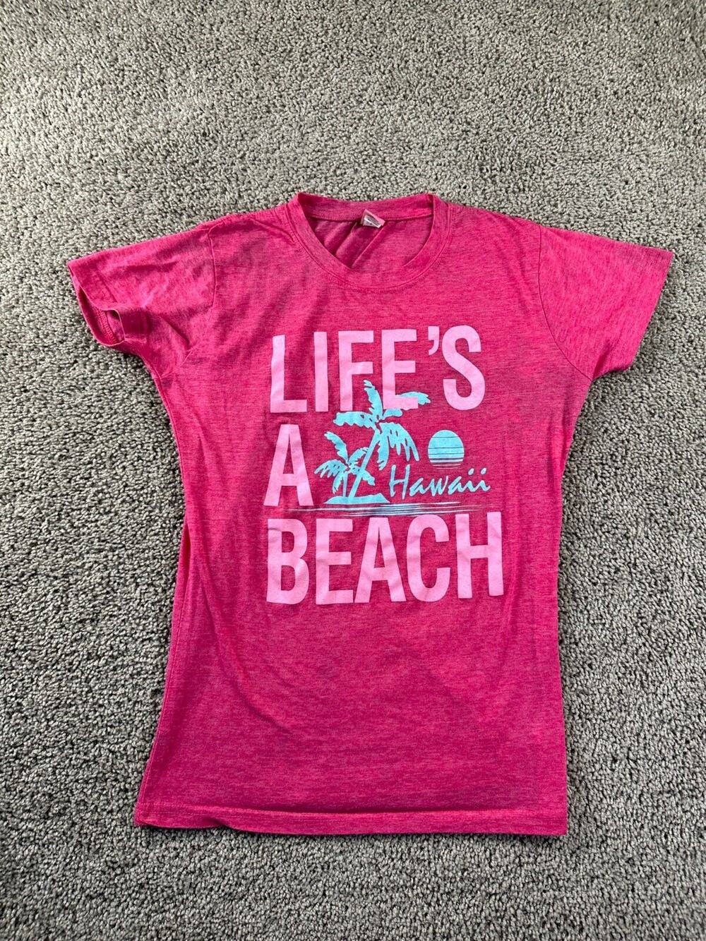 Island Girls Shirt Girls Extra Large Pink Blue Life Is A Beach Hawaii Kids FLAW